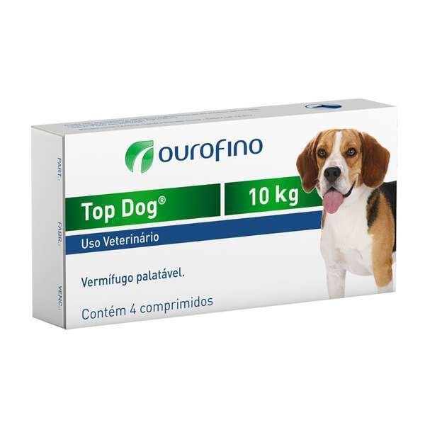 Vermífugo para Cães Top Dog Ouro Fino 10 Kg - Caixa 4 Comprimidos