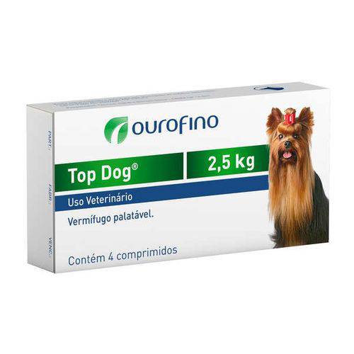 Vermifugo Top Dog para Cães de Até 2,5 Kg - 4 Comprimidos - Ouro Fino