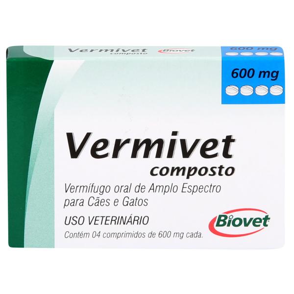 Vermífugo Vermivet Composto Biovet 600mg C/ 4 Comprimidos