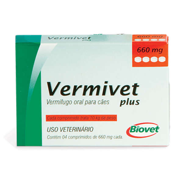 Vermífugo Vermivet Plus Biovet 660 Mg para Cães - 4 Comprimidos