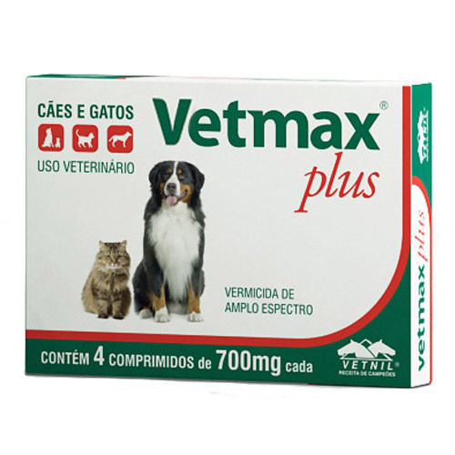 Vermífugo Vetnil Vetmax Plus 700 Mg 04 Comprimidos