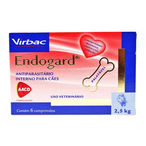 Vermifugo Virbac Endogard para Cães de Até 2,5kg 6 Comprimidos