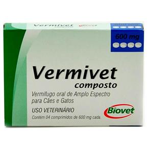 Vermivet Composto Vermífugo Cães e Gatos Biovet - 600mg - 4 Comprimidos
