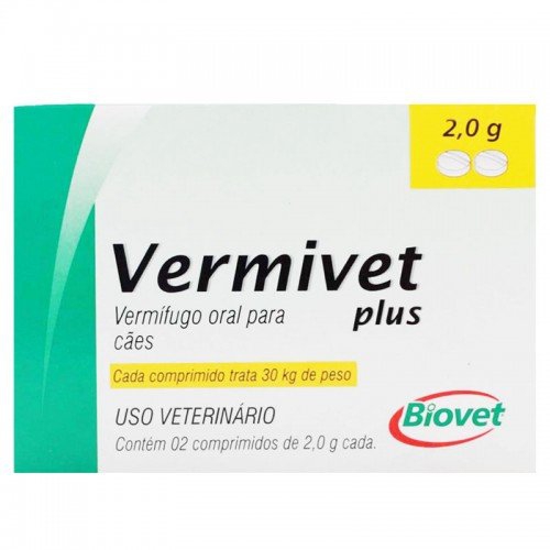 Vermivet Plus 2,0 G - Vermífugo para Cães - 2 Comprimidos - Biovet