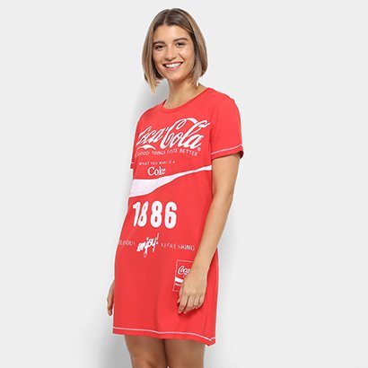 Vestido Coca-Cola Manga Curta Estampado