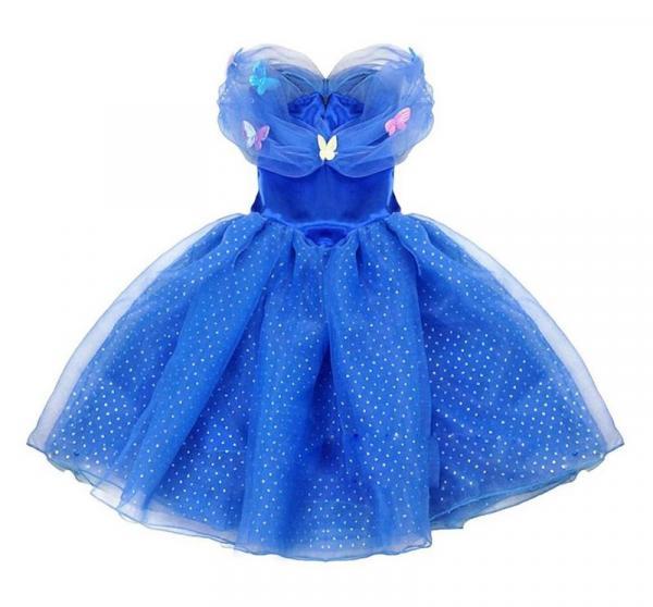 Vestido Fantasia Infantil Cinderela Azul Escuro - Importado