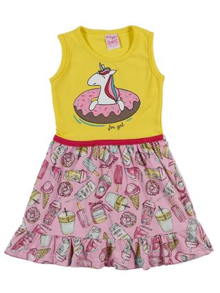 Vestido Infantil para Menina - Amarelo/rosa