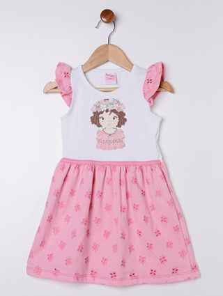 Vestido Infantil para Menina - Branco/rosa