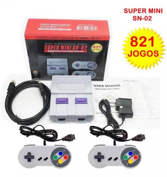 Tudo sobre 'Video Game Console Super Mini Sn-02 821 Jogos Instalados 8 Bits Nintendinho - Nintendo'