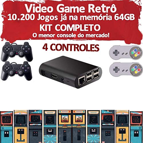 Video Game Retrô 10.200 Jogos + 4 Controles + 64GB