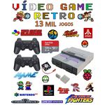 Vídeo Game Retro com 13 MIL Jogos 128GB com 2 Controles Sem Fio Case Super Nintendo