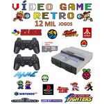 Vídeo Game Retro com 12 MIL Jogos 32GB com 2 Controles Sem Fio Case Super Nintendo