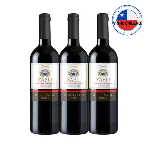 Vinho Chileno Cabernet Sauvignon Famiglia Zago Zaeli Reservado Caixa com 03 Unidades de 750ml