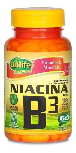 Vitamina B3 Niacina 60 Cápsulas 500Mg Unilife