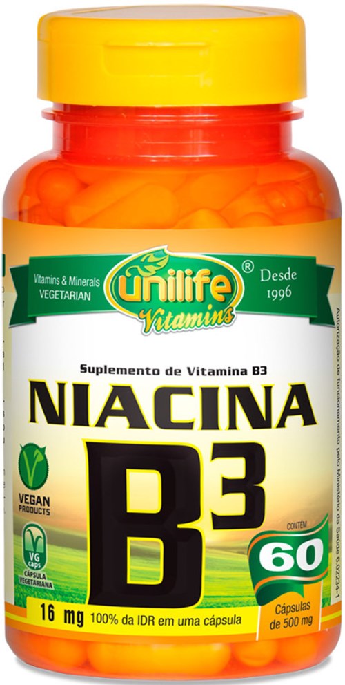 Vitamina B3 Niacina 60 Cápsulas Unilife
