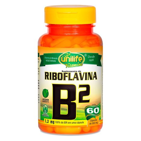 Vitamina B2 Riboflavina - 60 Cáps de 500 Mg