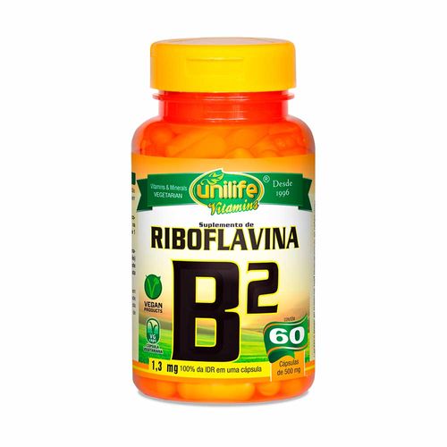 Vitamina B2 Riboflavina - Unilife - 60 Cápsulas de 500mg