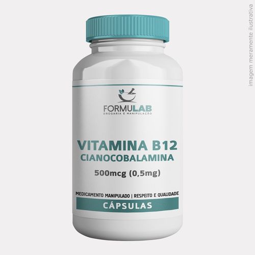 Vitamina B12 500mcg - Cianocobalamina - 180 Cápsulas