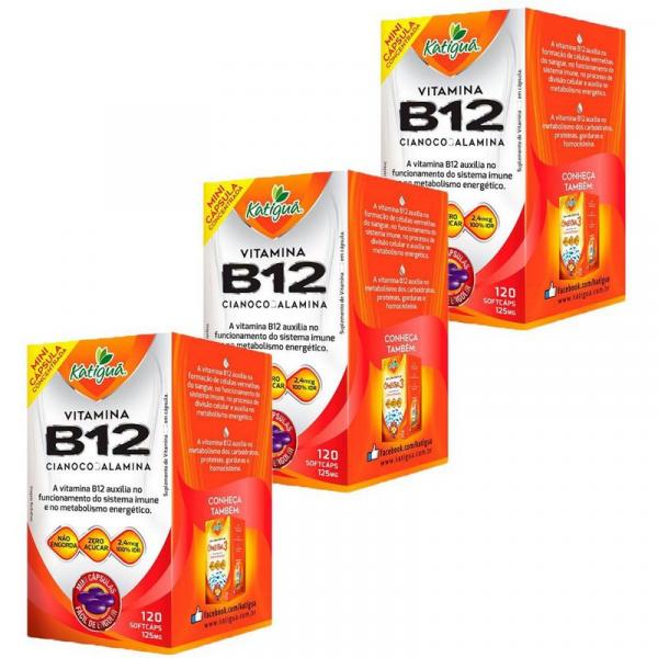 Vitamina B12 Cianocobalamina - 3 Unidades de 120 Cápsulas - Katigua