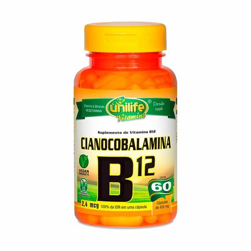 Vitamina B12 Cianocobalamina - Unilife - 60 Cápsulas de 450mg