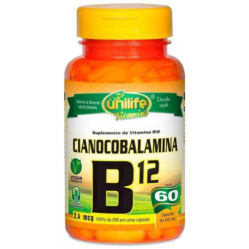 Tudo sobre 'Vitamina B12 Cobalamina Vegana 60 Cápsulas de 450mg'
