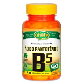 Vitamina B5 Ácido Pantotênico (500mg) 60 Cápsulas Vegetarianas - Unilife