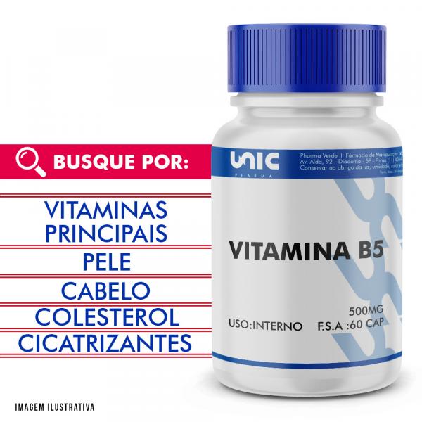 Vitamina B5 (Ácido Pantotênico) 500mg 60 Doses - Unicpharma