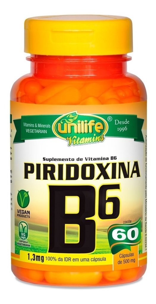Vitamina B6 Piridoxina 60 Cápsulas 500Mg - Unilife (Natural)