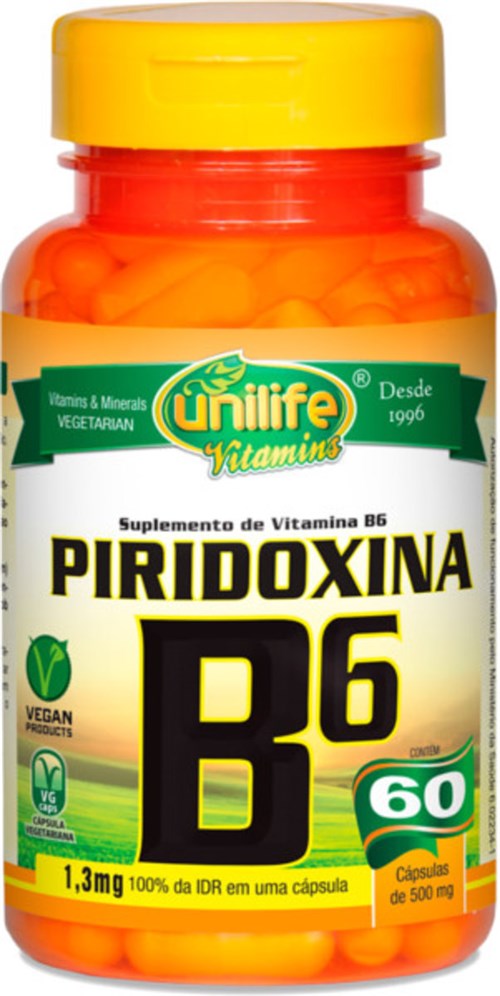 Vitamina B6 Piridoxina 60 Cápsulas Unilife
