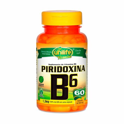 Vitamina B6 Piridoxina - Unilife - 60 Cápsulas de 500mg
