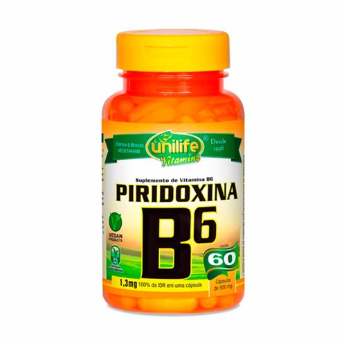 Vitamina B6 Piridoxina Unilife 60 Cápsulas de 500Mg