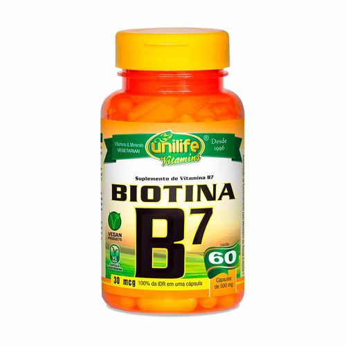 Vitamina B7 Biotina - Unilife - 60 Cápsulas de 500mg