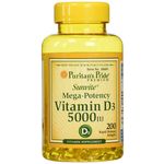 Vitamina D3 5.000ui Puritan's Pride 200 Cápsulas - Importada