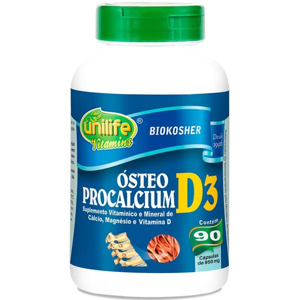 Vitamina D3 Cálcio e Magnésio Ósteo Procalcium 90 Cápsulas de 950mg - Unilife