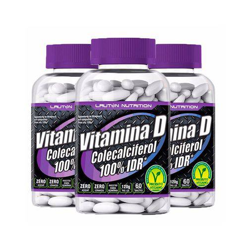 Vitamina D3 (Colecalciferol) - 3 Un de 60 Tabletes - Lauton