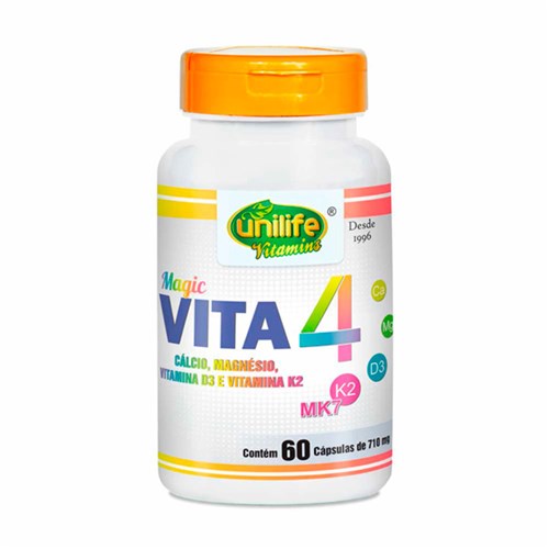 Vitaminas K2, D3, Cálcio e Magnésio Vita4 Unilife 60 Cápsulas de 710Mg