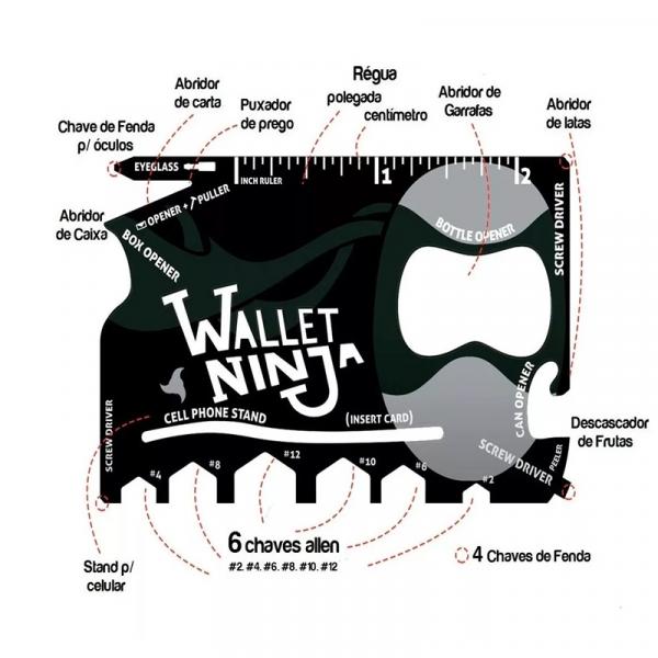 Wallet Ninja - Cartão Gadget Multifuncional 18 em 1 - Rpc