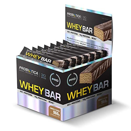 Whey Bar High Protein, Probiótica, Cookies & Cream, 40 G, 24 Unidades