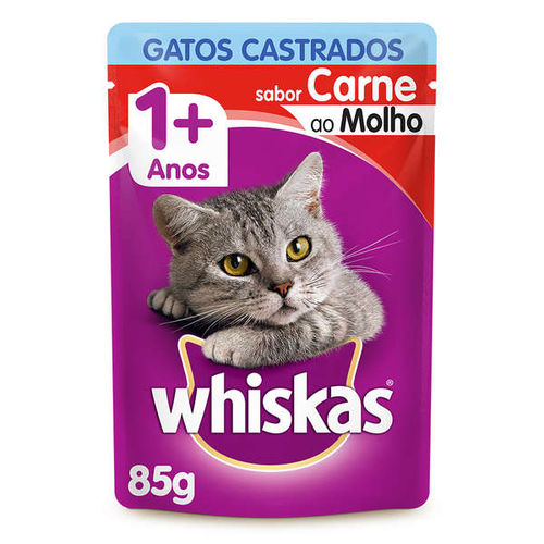 Whiskas Sachê Adulto Gatos Castrados Carne - 85g