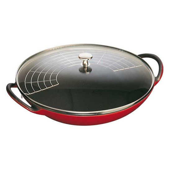 Wok Ferro Fundido com Tampa de Vidro 37 Cm Cereja Staub