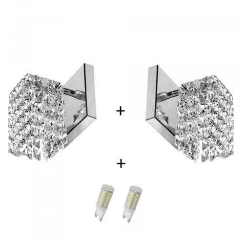 2 X Arandela de Cristal Legitimo Clearwall com Lâmpadas 3000K (Branco Quente) - Marryluz