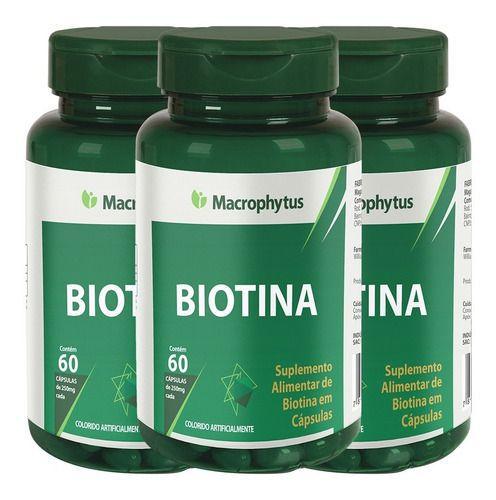 3x Vitamina H Biotina 60 Cápsulas 250mg Cabelo e Unhas - Macrophytus