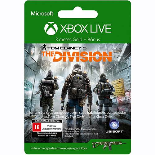 Tudo sobre 'Xbox Live Gold 3 Meses + Bonus Skin de Arma para Tom Clancy's The Division'