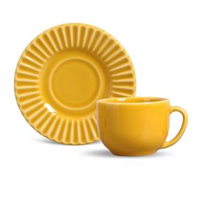 Xícara de Chá Plissé Cerâmica 6 Peças Porto Brasil - Amarelo