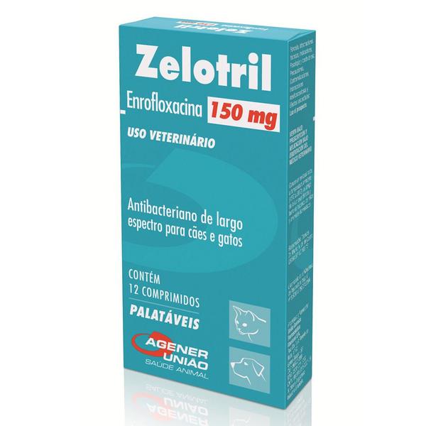 Zelotril 150 Mg Antibacteriano para Cães e Gatos à Base de Enrofloxacina - Agener (12 Comprimidos Palatáveis) - Agener União