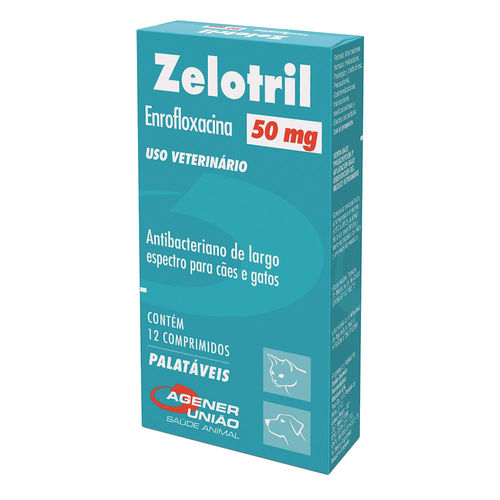 Zelotril 50 Mg Antibacteriano para Cães e Gatos 12 Comprimidos