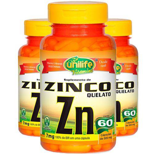 Zinco Quelato - 3 Un de 60 Cápsulas - Unilife