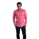 Ficha técnica e caractérísticas do produto 100234 - Camisa Social Masculina Slim Rosa - LEVOK