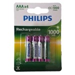 Ficha técnica e caractérísticas do produto 4 Pilhas Recarregável Philips Aaa 1000mah Hr03 Micro 1,2v