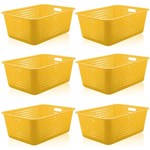Ficha técnica e caractérísticas do produto 6 Caixas Organizadoras Maxi Grande Organize Cesto Plástico 40l Amarelo - ou
